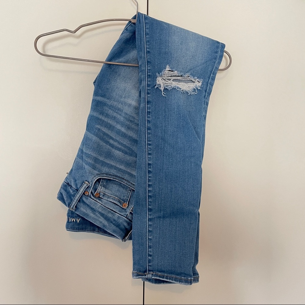 American Eagle High Rise Jean Next Level Skinny Distressed Jeggings Size 8 Long